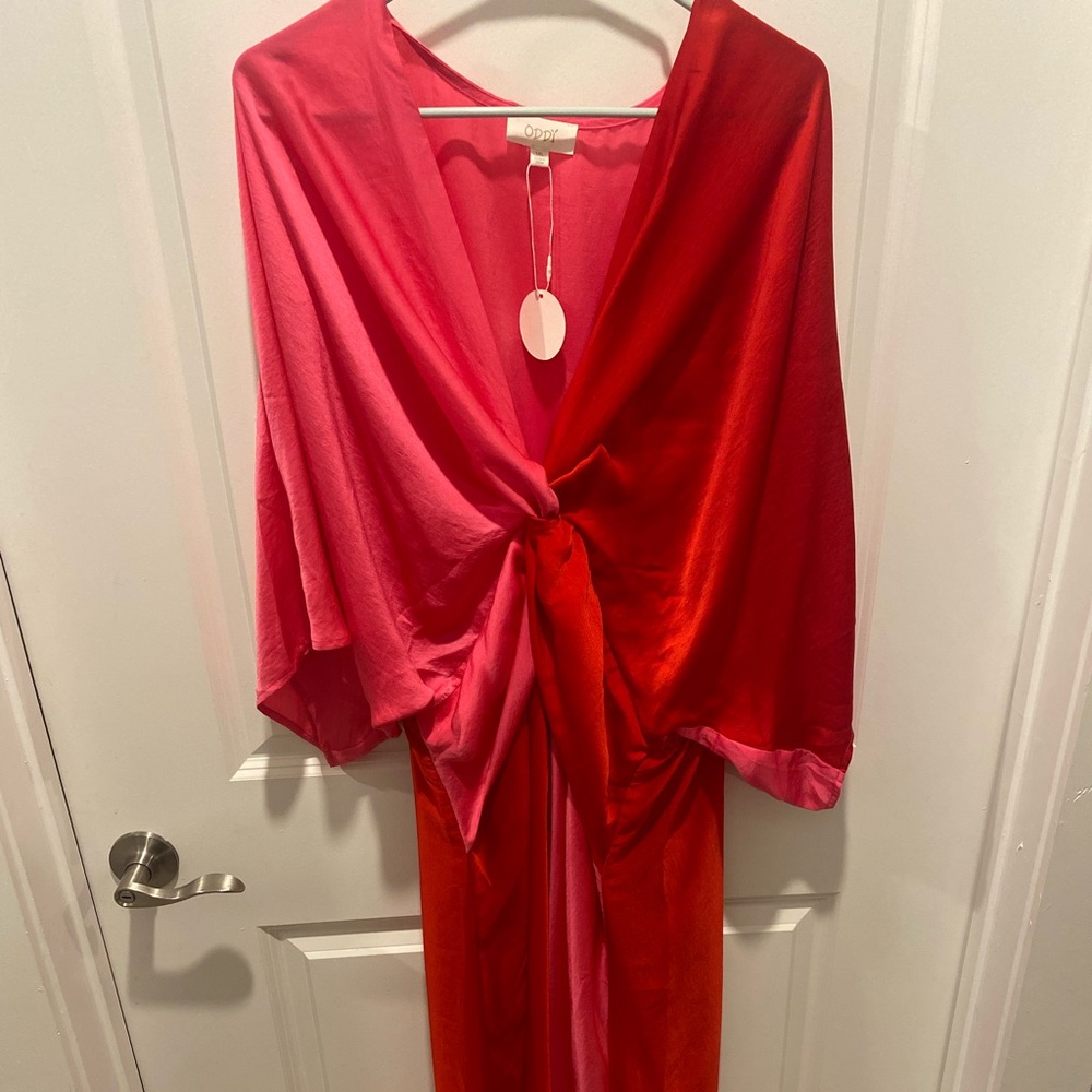ODDY hot pink and red silk midi
